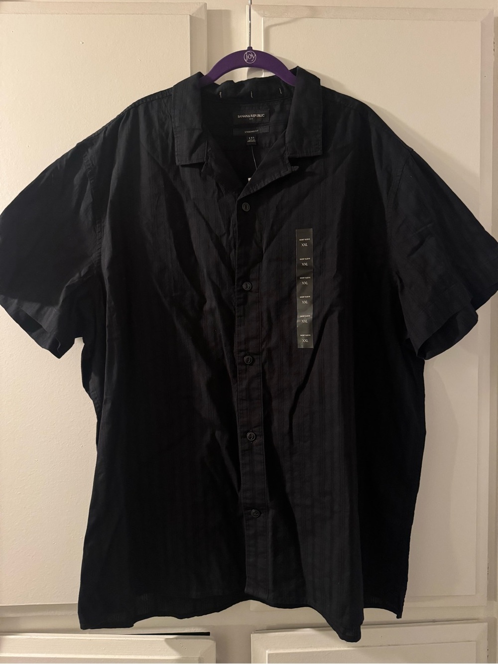 Black Short-Sleeve Button-Up Shirt Banana Republic Striped Texture Men’s XXL